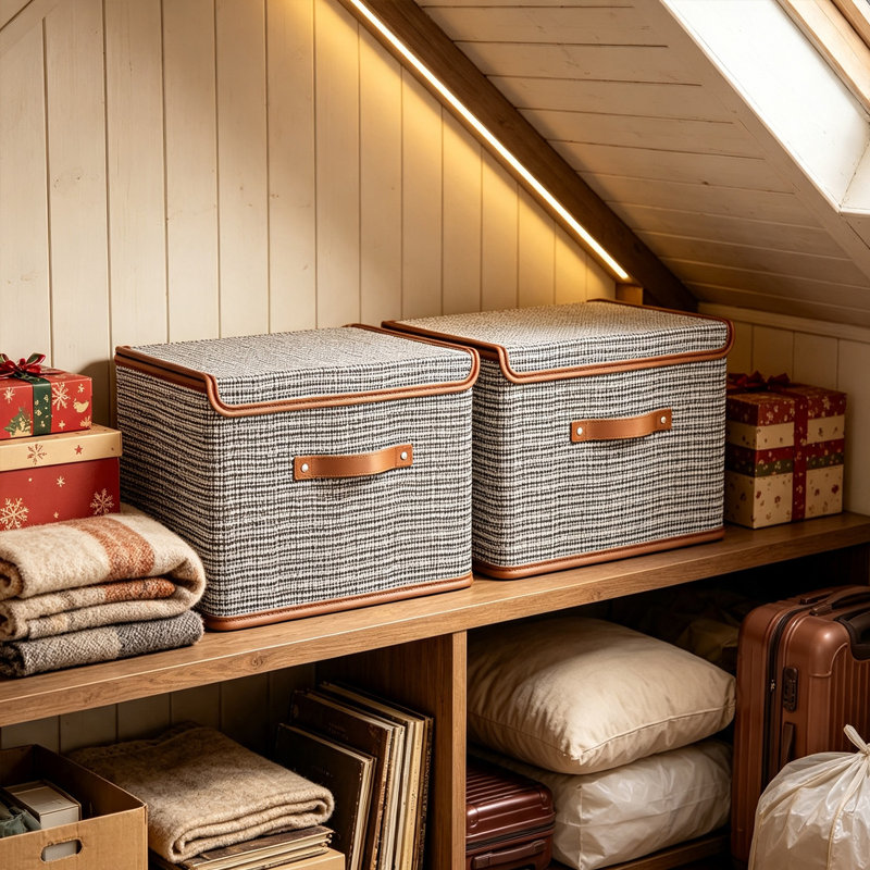 Ensemble de 2 bacs de rangement pliables avec couvercle et poignée avant, panier de rangement en tissu de grande capacité pour les vêtements, la literie, les serviettes, les livres et les articles divers, boîte de rangement empilable pour la chambre à coucher, le placard, le salon