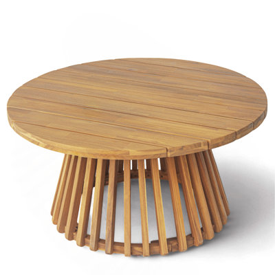 Outdoor Round Acacia Wood Patio Coffee Table, Teak Finish for Backyard, Lawn & Balcony