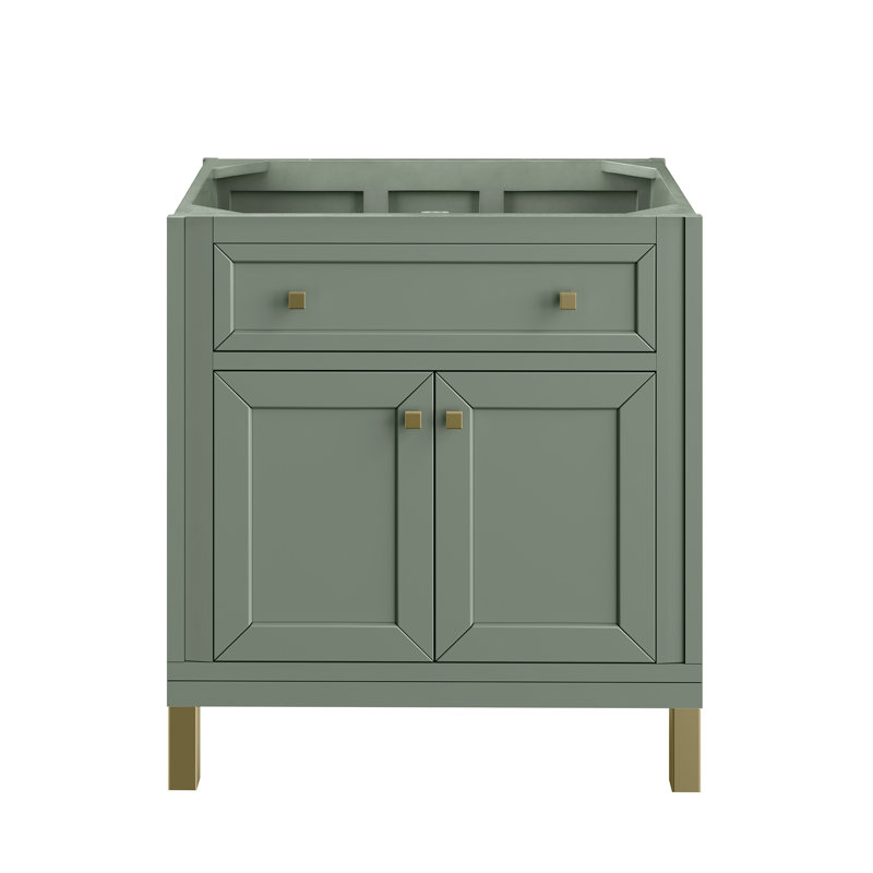 Chicago 30'' W Single Bathroom Vanity Base, Smokey Celadon, Champagne Brass