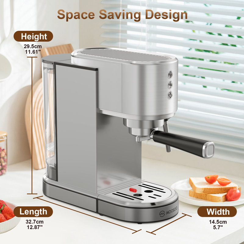 MOOSOO Stainless Steel Espresso Machine, 20 Bar Espresso Machine with Milk Frother Steam Wand