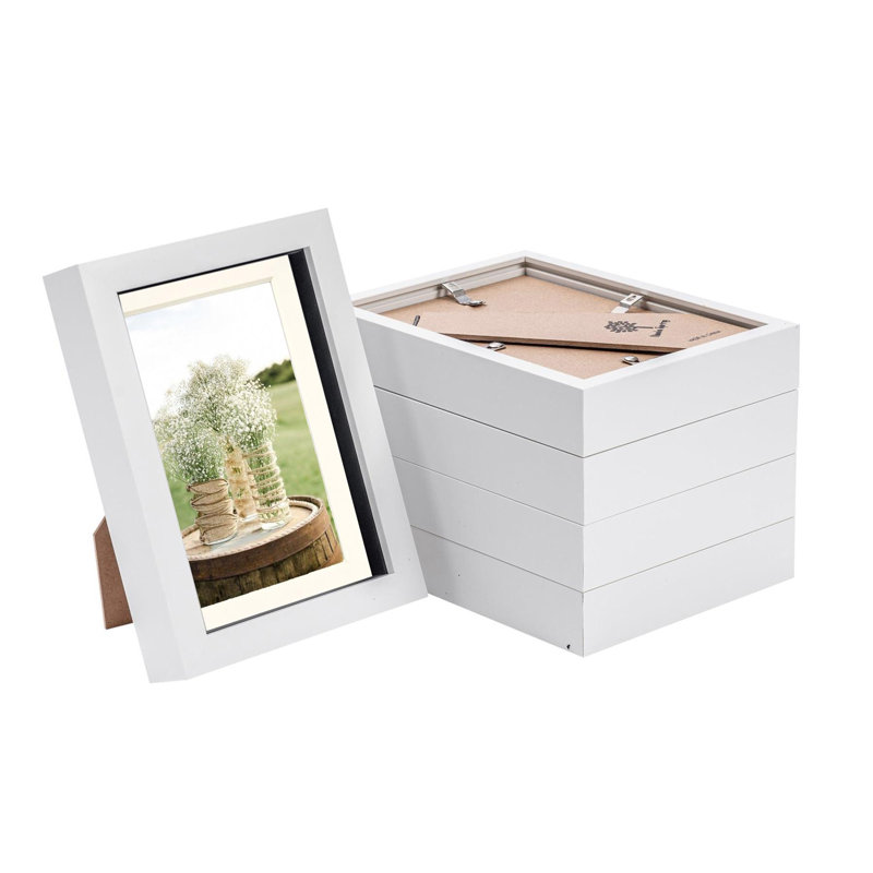 Nicola Spring - 3D Box Photo Frames - 5 x 7" with 4 x 6" Mount, White/Ivory