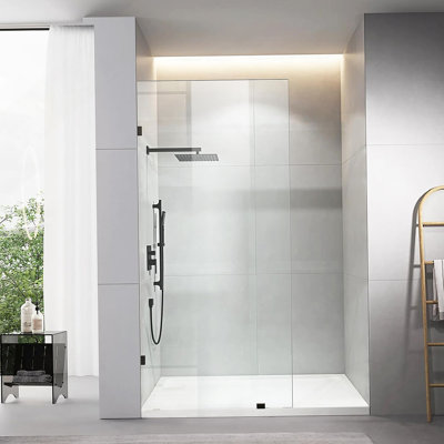 32" W ×72" H Shower Glass Panel, Frameless Walk-In Fixed Glass Shower Panel With Clamps, 3/8"(10Mm) Tempered Glass Shower Door