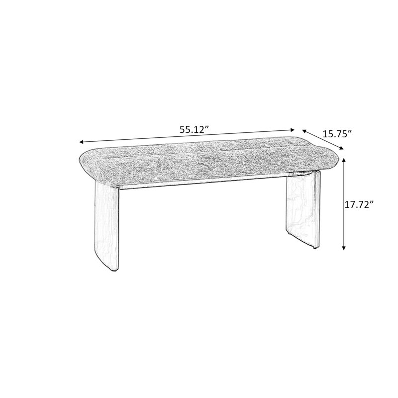 Banc rembourré en bois massif brun, H 17,72 po x l 55,12 po x P 15,75 po