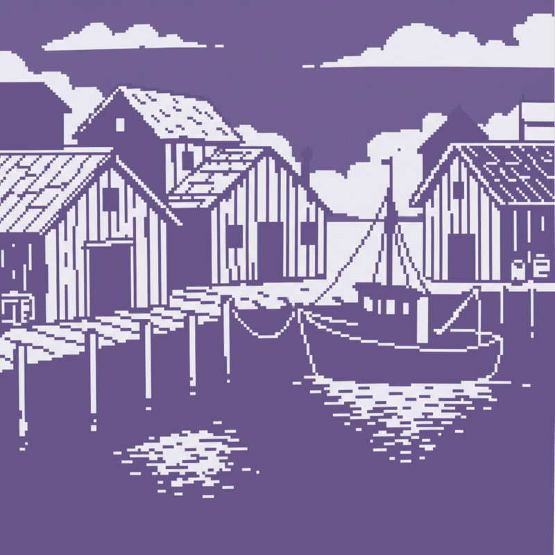 Pixel Art Harbor Scene Comforter, Twin Extra Long, Medium Purple Medium White