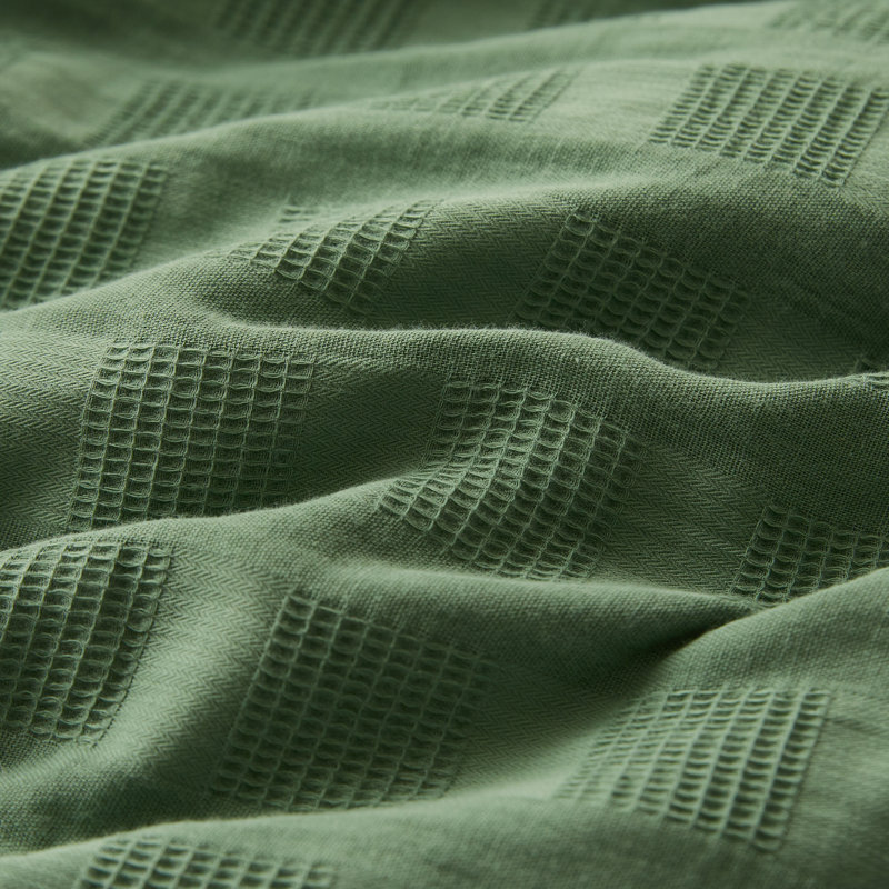 100% Waffle Weave Cotton Duvet Cover Set, Twin, Forest Green