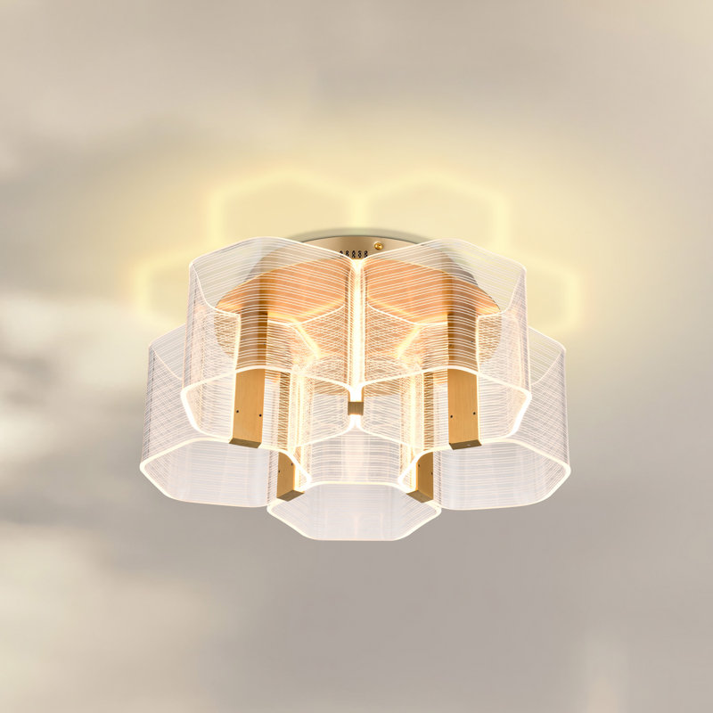 Kenzo - LED 5 Light Flush Mount - Vintage Brass Finish - Light Guide Panel, 5, 7.63" H x 17.75" W x 17.75" D