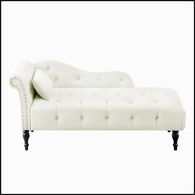 Everly Quinn Luxurious Velvet Chaise Lounge With Tufted Buttons, Nailhead Trim, And Solid Wood Legs For Elegant Comfort