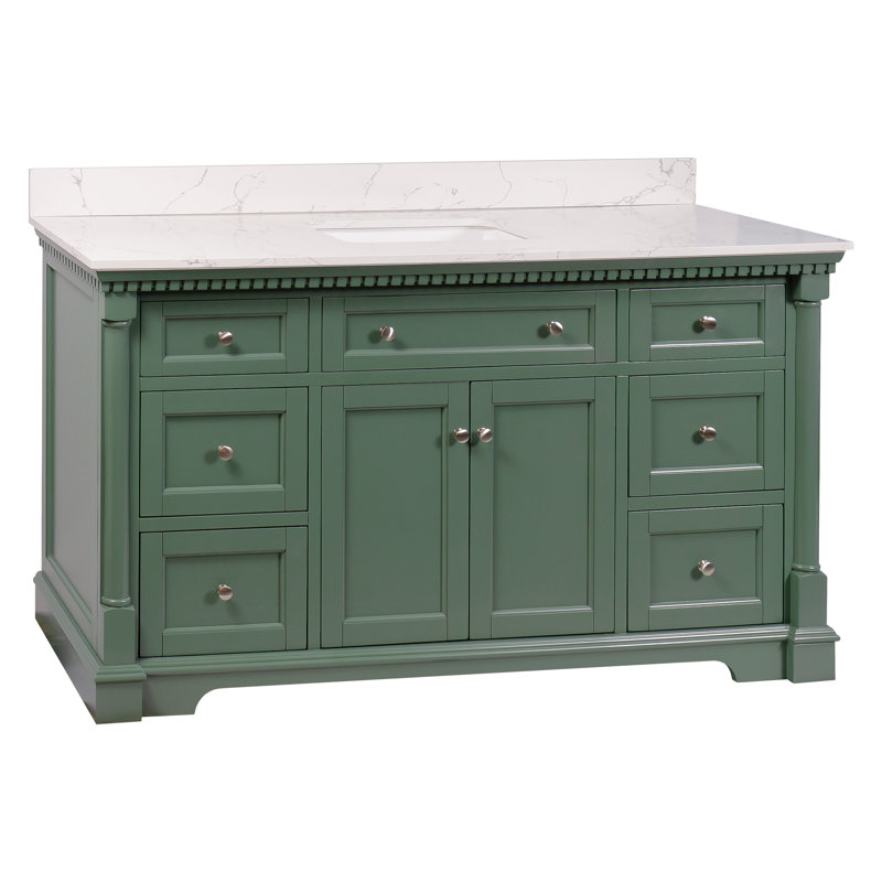 Ensemble de meuble-lavabo simple 60 po Fossen, Vert sauge, Marbre d'ingénierie