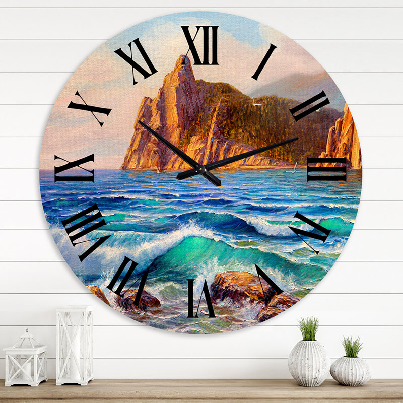 Soleil reflétant Throug Braking Waves - horloge murale côtière, Surdimensionné
