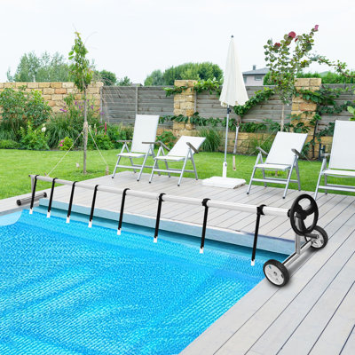 6.7 M Aluminum Pool Solar Blanket Roller Adjustable Solar Cover Reel Set W/wheel