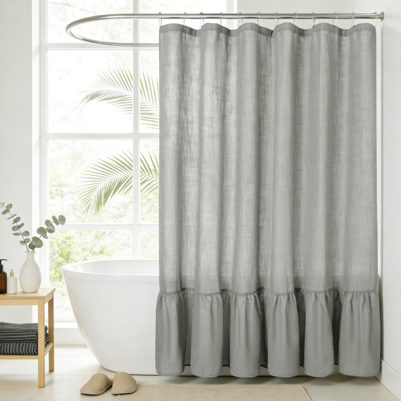 Rideau de douche en mélange de lin avec ourlet à volants, H 72 po x l 72 po, Gris anthracite