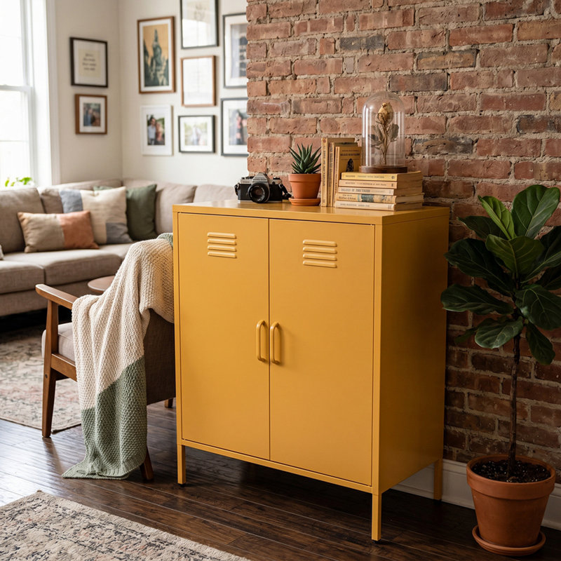 Une armoire de rangement multifonctionnelle en métal d'une hauteur de 39,96 pouces, Jaune
