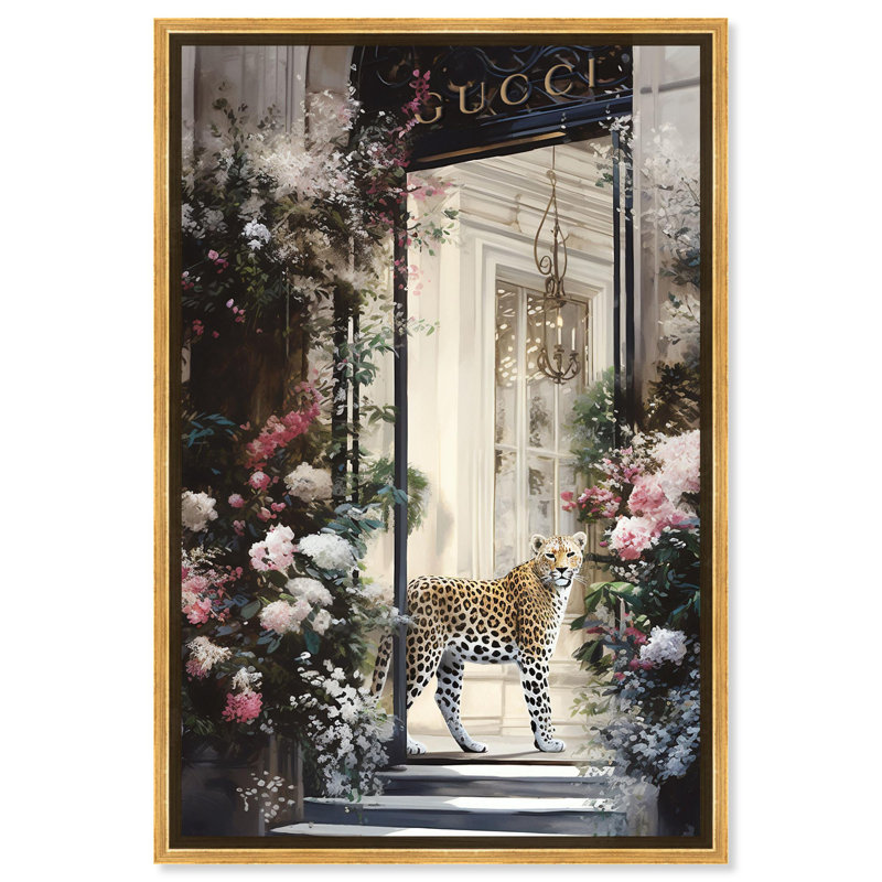 Art floral sur toile, devanture fleurie, Cadre doré, H 46 po x l 31 po