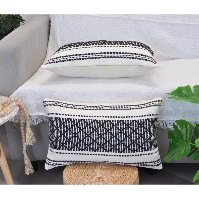 Dorothene Outdoor Indoor  Pillow Covers Geometric Checkered Pattern, Plaid Woven Cushion Covers Pillow Cases, 12" H x 20" W