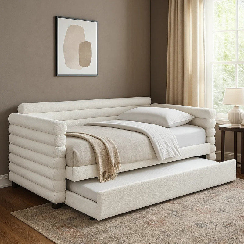 Lit de jour simple tapissier avec couchette Kells, Blanc
