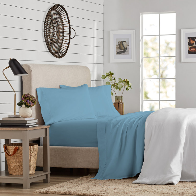 Cotton Blend Jersey Knit Sheet Set, Sky Blue, Full Sheet Set + Fitted Sheet + Pillowcase