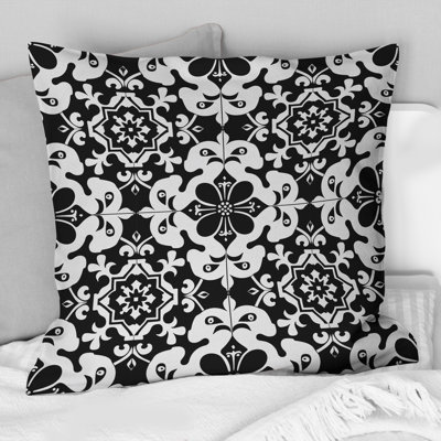 Imprimé mosaïque noir et blanc VI - Coussin décoratif traditionnel