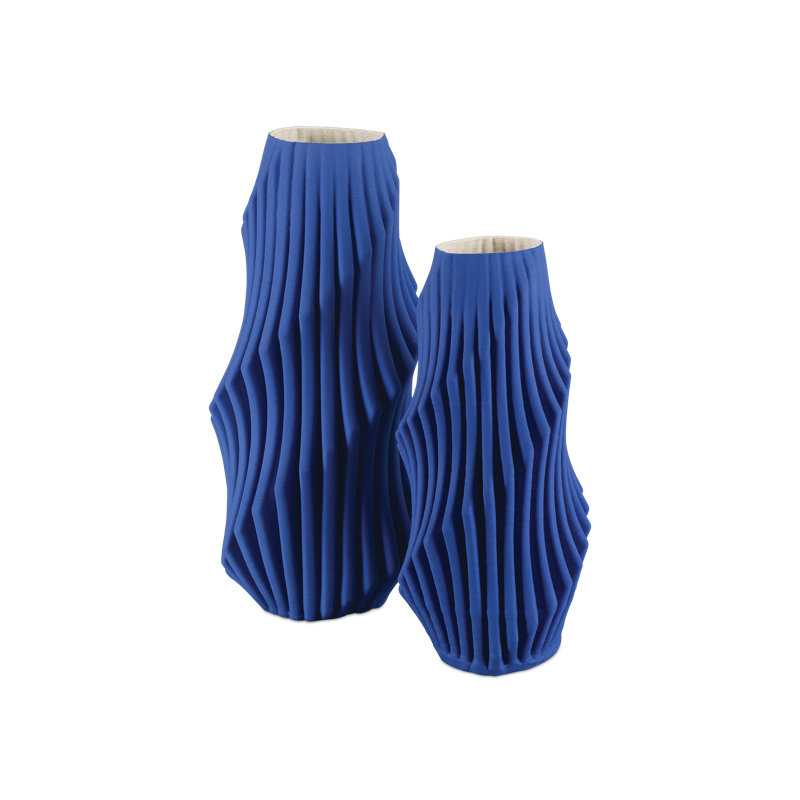 Blue Pleat Medium Vase, 13.75" H x 6.75'' W x 6.75'' D