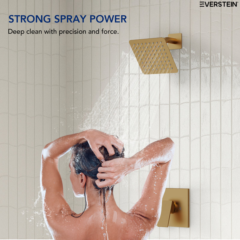 Pressure-Balanced Rainfall Shower System, High-Pressure Rain Shower Head with Rough-in Valve, Brushed Gold