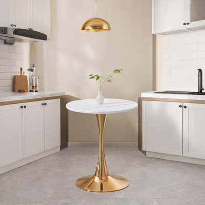 Table de salle à manger Mid-Century moderne ronde, table tulipe ronde de 23,6 pouces avec base piédestal en métal, peu encombrante pour les petites cuisines
