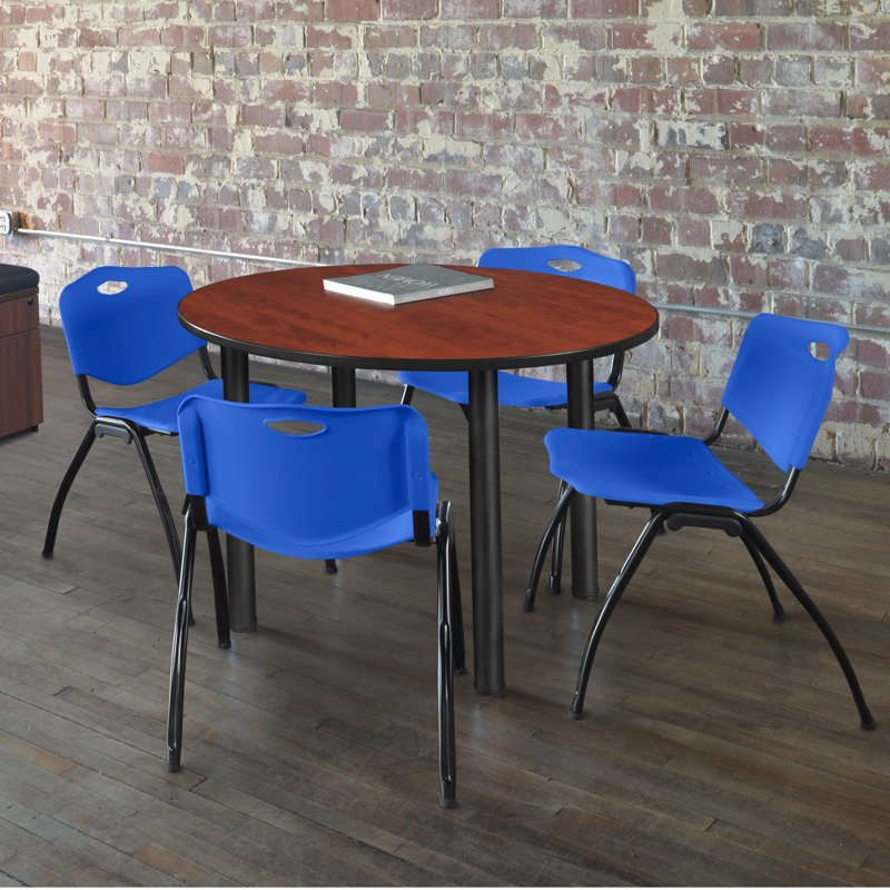 Plateau de table Kee, 4 chaises empilables, Bleu, Gris, 29" H x 36" W x 36" D