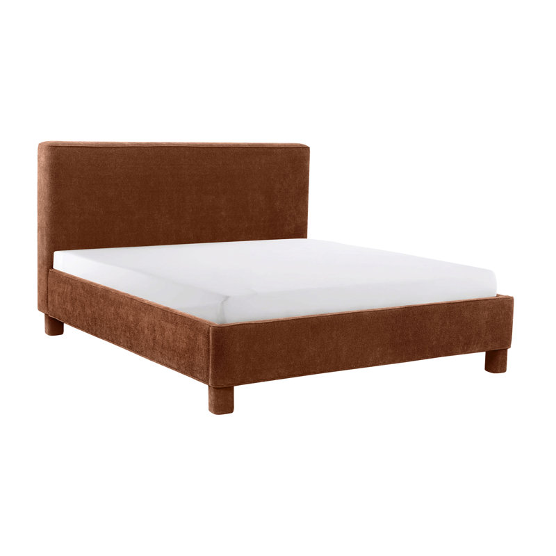 Lit plateforme tapissier Ichigo, Tweed orange foncé, Très grand