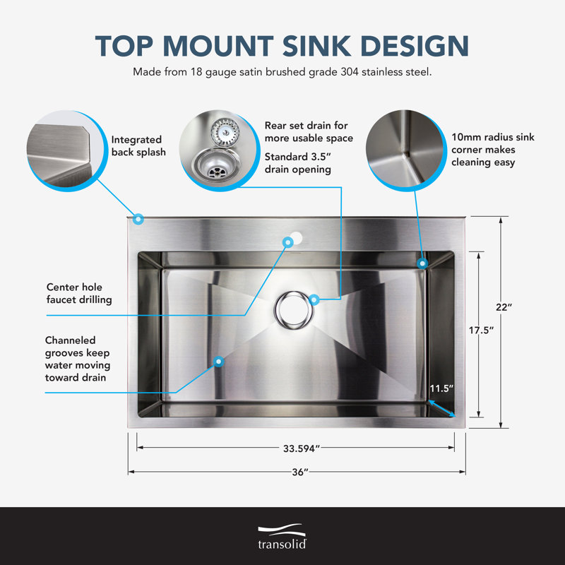 TFH-3622-SS 36'' L x 22'' W Free Standing Laundry Sink with Faucet