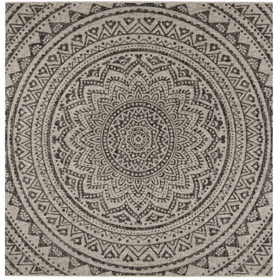 Arneshia Floral Light Gray/Black Indoor/Outdoor Area Rug