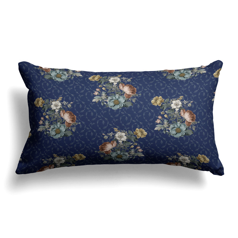 Flower and Knop  Rectangular Throw Pillow, Blue/Green