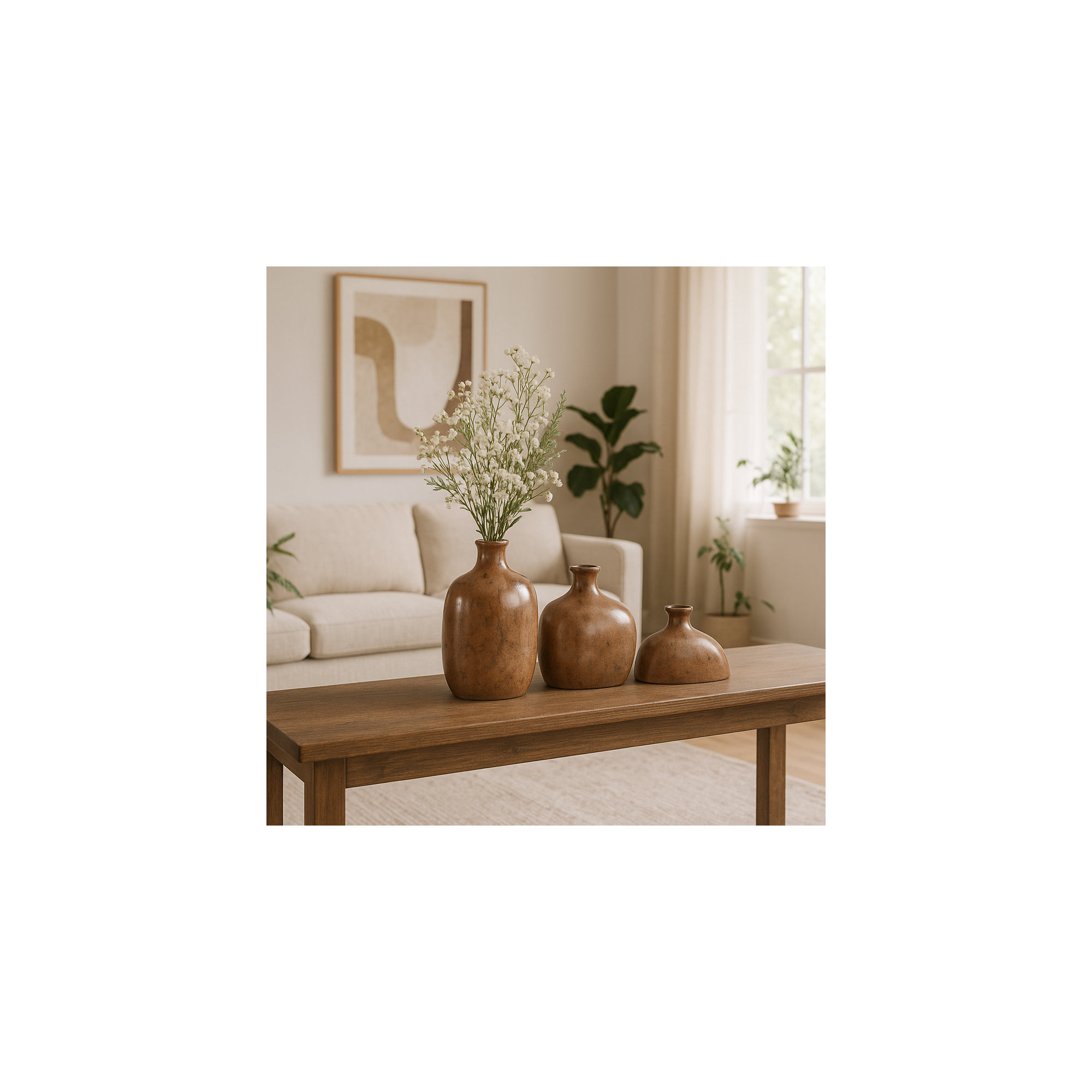 Set Of 3 5/8/9" Tigard Ceramic Vases, Brown