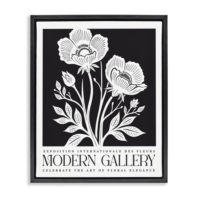 Art mural moderne sur toile flottante, "Modern Gallery Flowers", lettré et doublé, Cadre flottant noir de jais