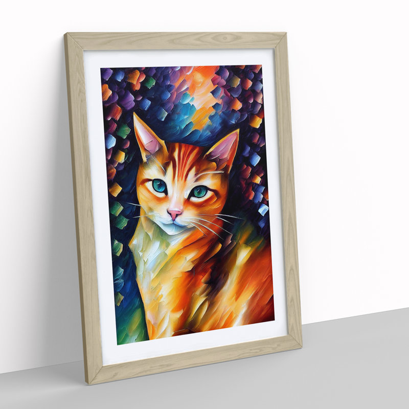 Cat Portrait No.4 - Single Picture Frame Print, 34cm H x 25cm W x 2cm D, Oak