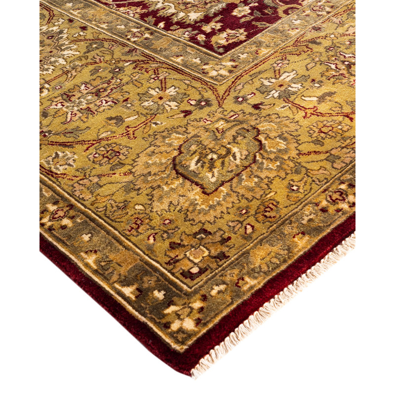 Hand-Knotted Red Wool Medallion Area Rug, 9' x 12'