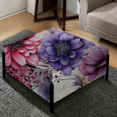 Pink & Purple Watercolor Dreams Floral Pattern - Floral Large Square Ottoman