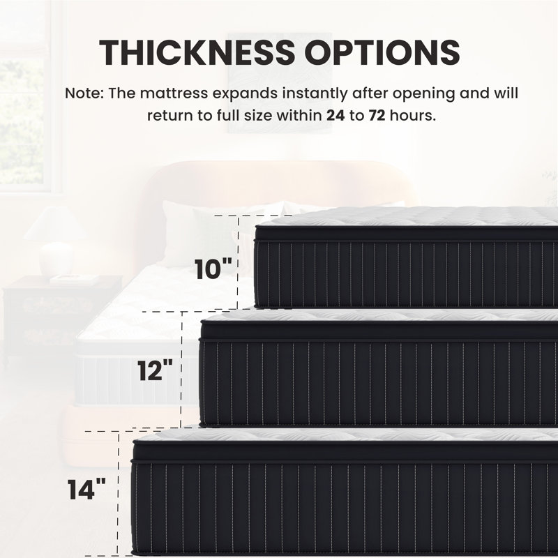 8''/10''/12''/14'' Anti Static Plush Cooling Gel Memory Foam Hybrid Mattress – 10-Year Warranty, CertiPUR-US, OEKO-TEX, SGS Certified