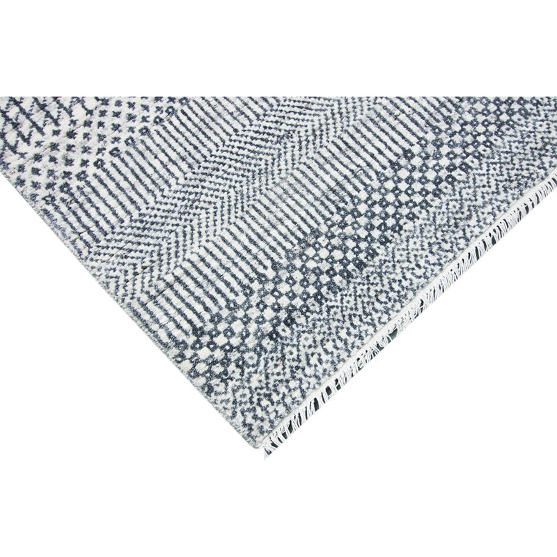 Tapis ivoire / noir / gris de haute qualité noué à la main, Rectangle 6 pi x 9 pi