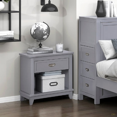 1Pc Nightstand With Storage Drawer Bottom Shelf Classic Style Bedroom Furniture