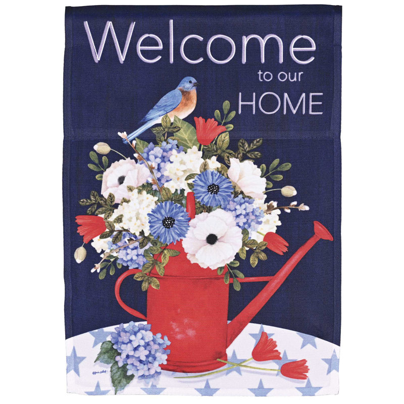 Drapeau de jardin «Welcome To Our Home», Bleu/rouge, Oiseaux 1