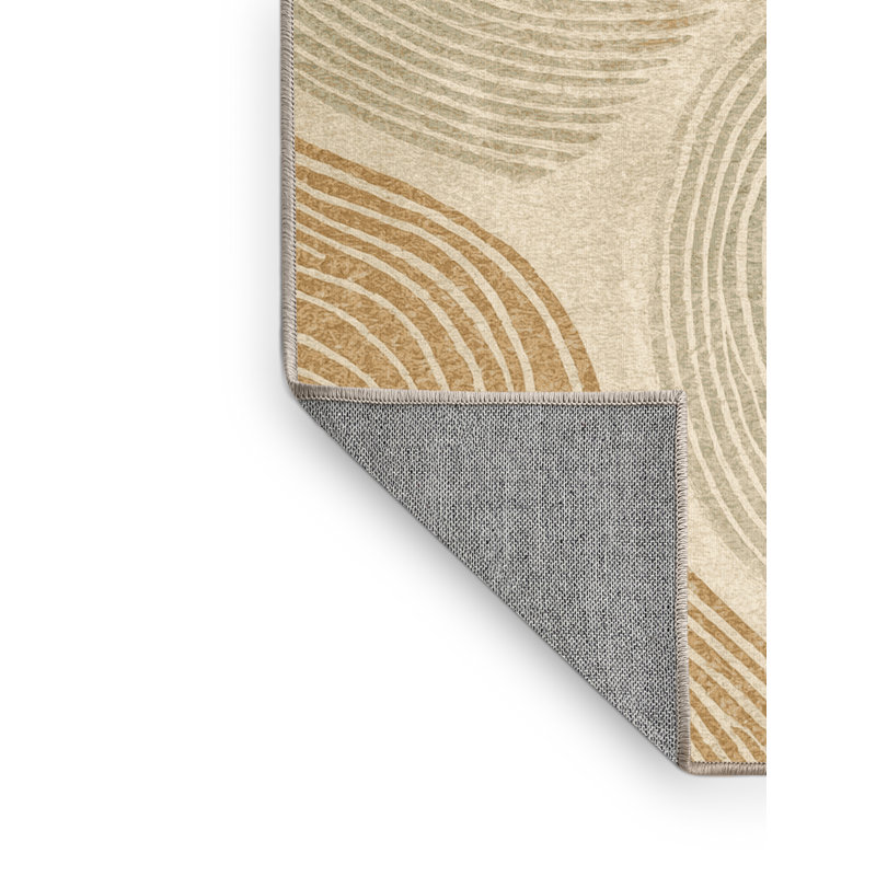 Machine Washable Orkan Tahiti Overwater Bungalows Posh & Luxe Arc Rug in Beige – Beige Binding, 2x3