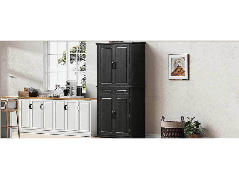 Armoire de cuisine de 71 po de hauteur avec 3 organisateurs coulissants, armoire de rangement autoportante avec 6 tablettes de porte et 2 tiroirs