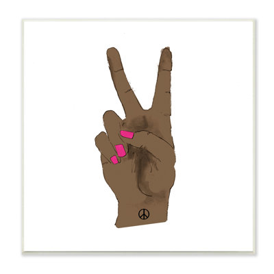 Signe de paix de la main d'une femme afro-américaine, clous roses - peinture