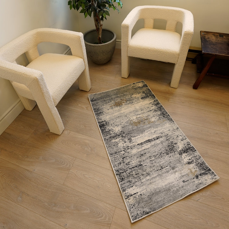 Rug Branch Lumen 2' x 20' (2'3" x 20') Grey/Beige Distressed Abstract Indoor Runner Rug, Comtemporary, Medium Pile, Stain-Resistant Hallway Carpet - Entryway, Mudroom, Bedroom, and Kitchen