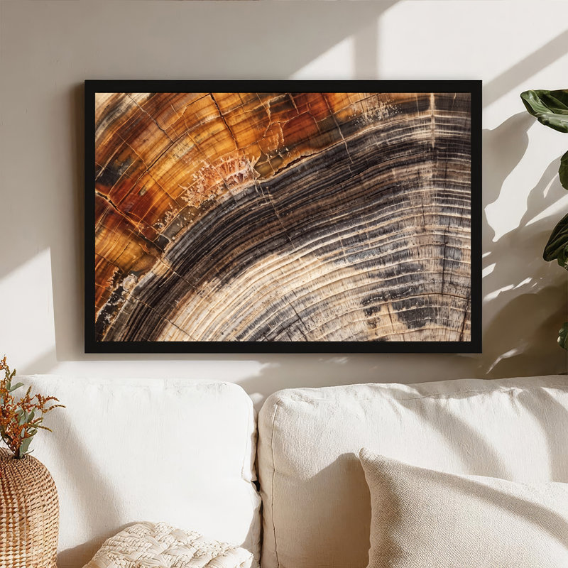 Brun et noir, arbre, section transversale, texture de grain de bois, art mural sur toile, 20"H x 30"W