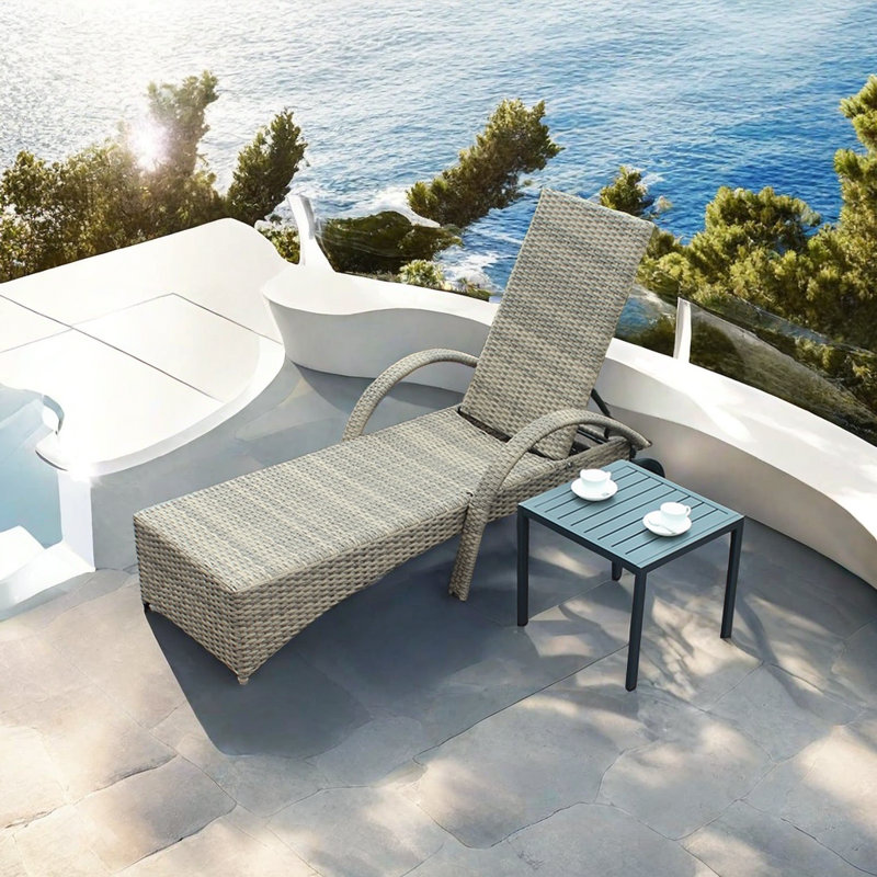 Chaise longue d'extérieur réglable en osier PE