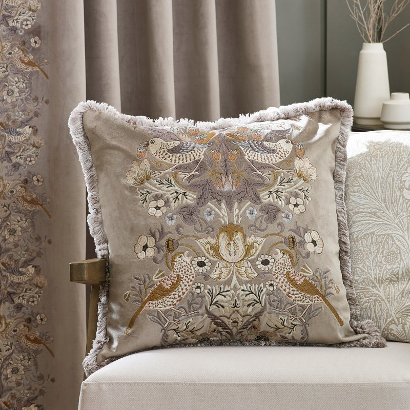 Strawberry Thief Floral Square Cushion Cover, Beige Floral