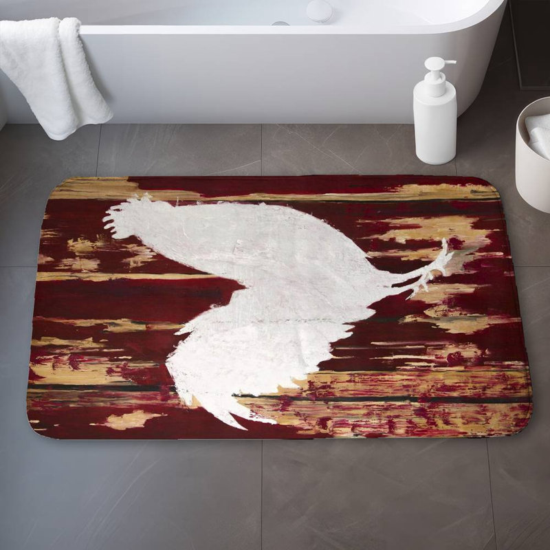 Rooster silhouette Bath Mat with Non-Slip Backing - Quick Dry Memory Foam Bathroom Rug - Absorbent - Modern Plush Spa-Style - Machine Washable