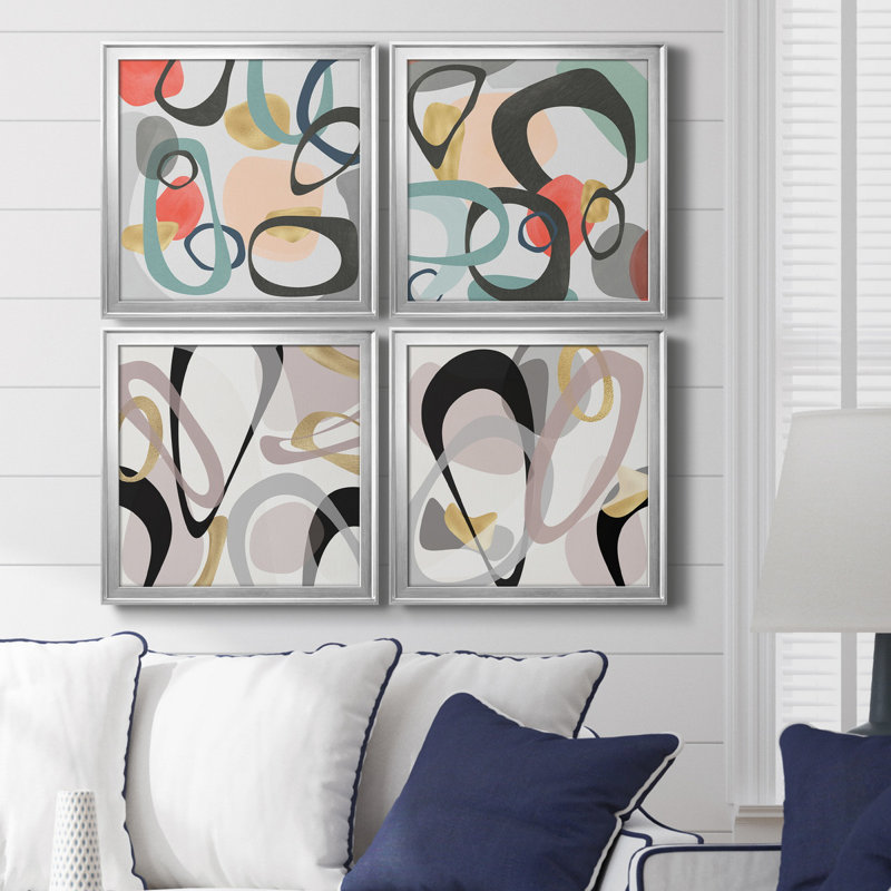 Dessau I - ensemble de 4 impressions sur toile encadrées, H 22,5 po x l 90 po x P 1,5 po, Argent