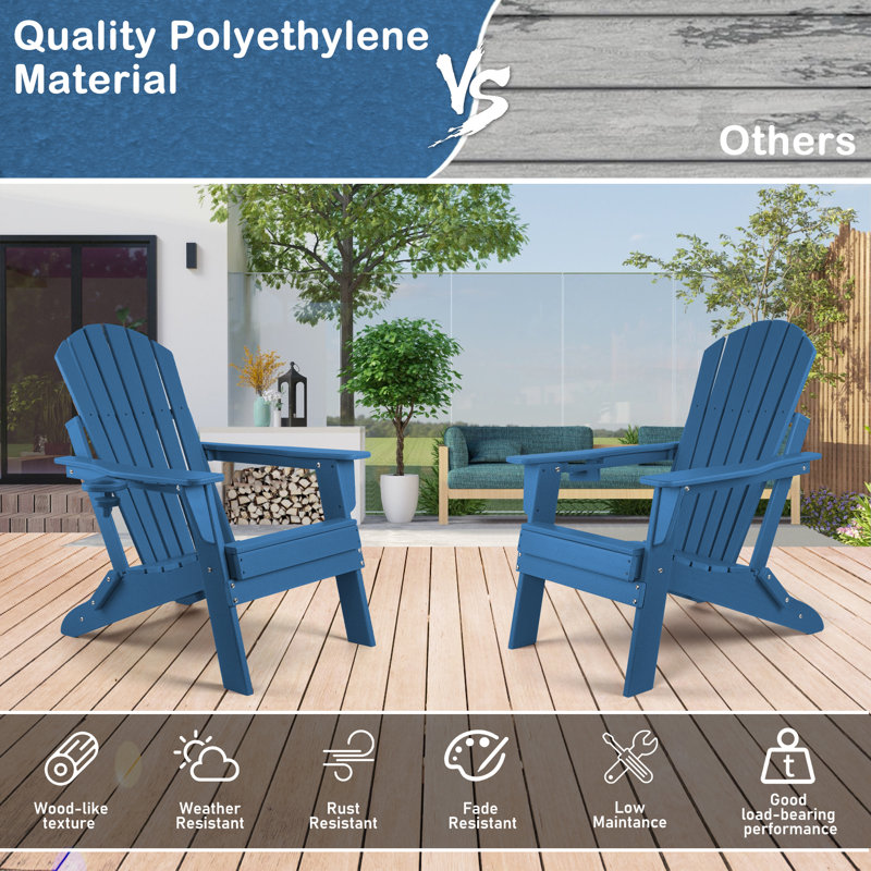 Azur Foldable Outdoor Adirondack Chair, Navy Blue