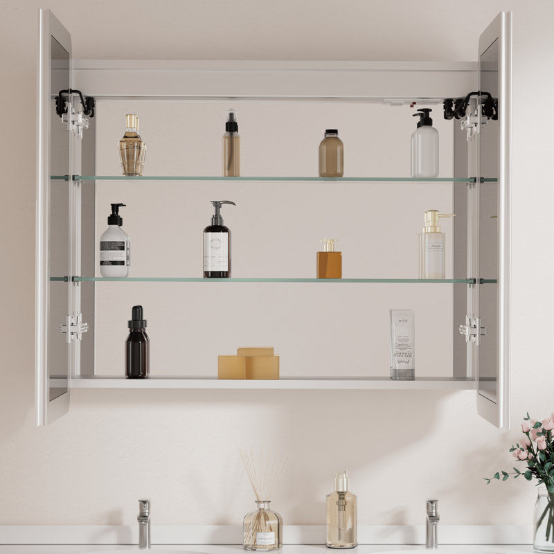 Armoire à pharmacie encastrée / à surface arrondie à cadre arrondi avec cadre en aluminium argenté l 36 po x H 32 po Cynethia