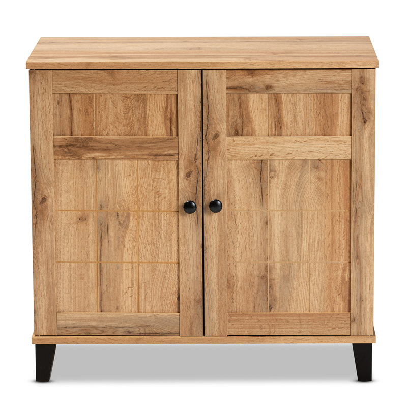 Aadhiran Modern And Contemporary Oak Brown Finished Wood 2-Door Shoe Storage Cabinet